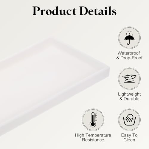 uxcell Bathroom Vanity Tray, 15.7" x 6" Silicone Soap Dispenser Trays, Shatterproof Kitchen Sink Organizer for Soaps Keys Candle Trinket, White - Image 3