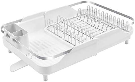 Better Houseware Expandable Dish Drying Rack - Space-Saving Stainless Steel Dish Racks for Kitchen Counter with drainboard and Detachable Cutlery Holder, Large, White by BetterHouseware