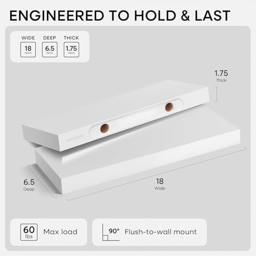 Homeforia 18 Inch Floating Shelves, High-End Solid Pine Wood, Set of 4 - Image 2