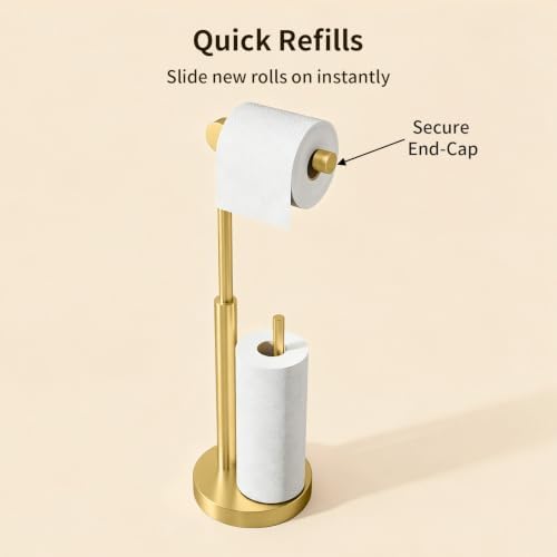YUMORE Toilet Paper Holder Stand with Storage & Weighted Base, Brushed Gold - Image 5