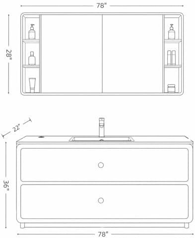 78 IN Freestanding Single Sink Bathroom Vanity Set with LED Mirror Cabinet - Image 2