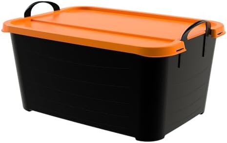 Life Story 6 Pack Stackable Storage Bin, 55 Qt Home Organizer, Black/Orange - Image 5