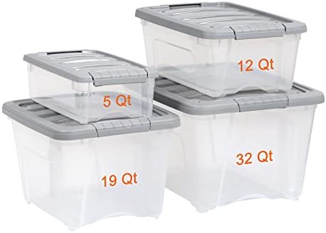 Amazon Basics Plastic Storage Containers with Secure Latching Lids, Stackable Organization Bins, Clear/Grey, 5 Quart, Set of 10 - Image 5