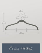 SONGMICS HOME Velvet Pants Hangers with Adjustable Clips, Non-Slip Space-Saving Clothes Hangers, 30 Pack, Shoulder Notches for Skirts, Gray - Image 6
