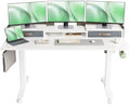 Claiks Standing Desk with Drawers & Wheels, 2 Height Shelf 59inch White by CLAIKS