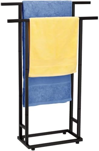 2-Tier Tall Towel Rack for Bathroom, Freestanding Towel Stand Drying Rack for Oversized Bath Towels, Poolside, Bathroom, Black, ALHAKIN by ALHAKIN