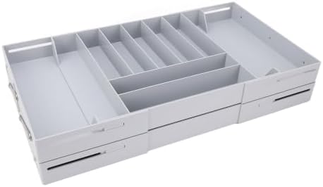 TOPINCN 2 Tier Collapsible Multi Level Drawer Organizer Tray, Folding Smart Drawer Storage, Expandable for Makeup, Jewelry, Silverware, Utensils, Kitchen Office Supplies (Gray) - Image 4