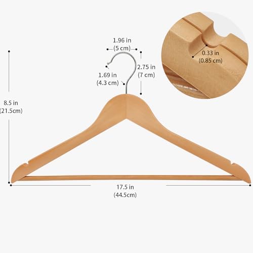 ABHENG 30 Pack Wooden Coat Hangers, 360° Swivel Hook, Suit Hangers with Anti-Slip Notches, Clothes Hangers for Jackets, Shirts, Dress, Natural UAWY0530N - Image 5