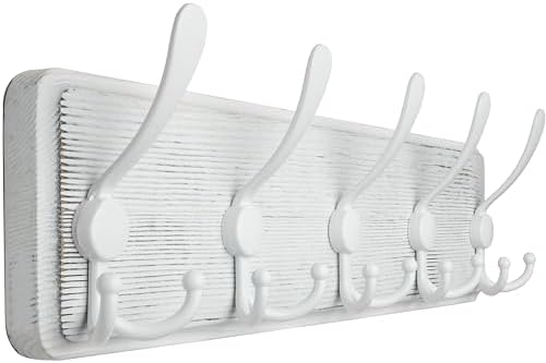 WEBI Coat Rack Wall Mount,5 Triple Hooks for Hanging Coats,16" Hole to Hole,Coat Hooks Wall Mounted,Coat Hanger Wall Hook Rack Rail for Clothes,Jacket,Farmhouse,White by WEBI