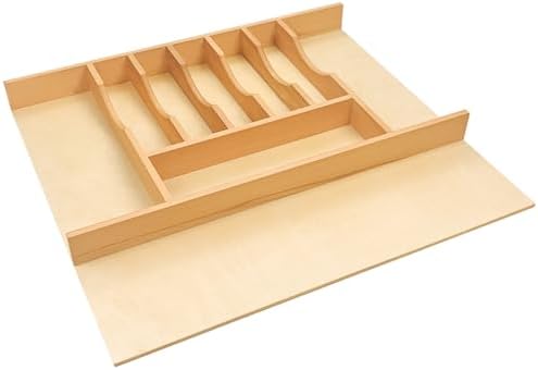 Silverware Drawer Organizer - Trim-to-Fit with Adjustable Dividers for Kitchen Utensil Storage, Beech Wood Frame with 11 Sizes (24.63" W x 22" D) by Unknown