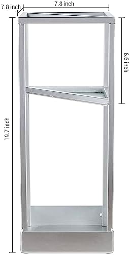 MyGift 20 Inch Tall Modern Silver Tone Metal Geometric Freestanding Entryway Umbrella Rack or Cane Holder with Shelf for Small Umbrellas and Bottom Drip Tray - Image 5
