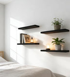17 Inch Rustic Wood Floating Shelves Farmhouse Wooden Wall Shelves for Bathroom Bedroom Living Room Kitchen Office Set of 6 Black - Image 5