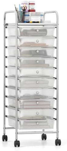 Giantex Rolling Storage Cart with 10 Drawers, Utility Cart with Tabletop, Drawer Organizer with Wheels for Craft Art Paper Tool, Mobile Organization & Sorting for Office Home School School Supplies by Giantex