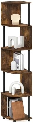 Furinno ECON Corner Shelf, 5-Tier Corner Book Shelf, Zigzag Storage Shelves, Display Rack, Bookshelf, for Organization and Storage, Living Room, Home Office, Amber Pine by Furinno-FitsYourSpaceFitsYourBudget