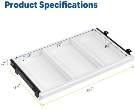 23" Under Desk Drawer Organizer Storage Tray with 2 Dividers Divider - Image 2