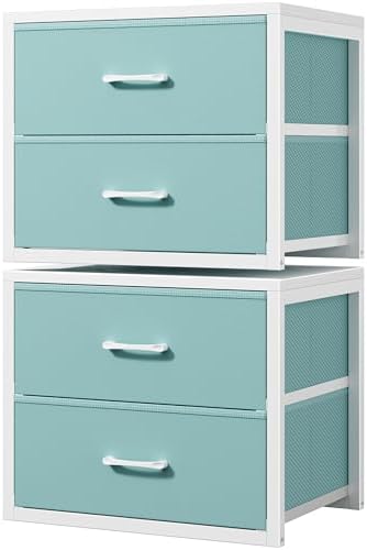 BOLUO Stackable Storage Drawers Closet Organizers and Storage Fabric Blue 2 Drawer Dresser for Bedroom 2 Packs Modern by BOLUO