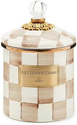 MACKENZIE-CHILDS Enamel Canister, Small, Brown-and-White Mocha Check by Unknown