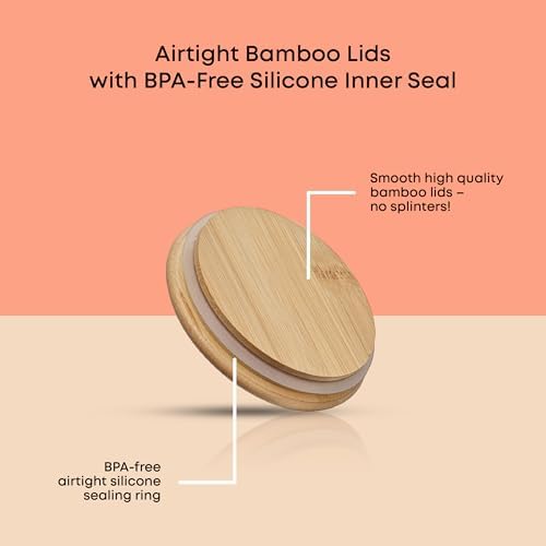 JoyJolt Borosilicate Glass Jars With Bamboo Lids. 6 Pc Set of Air Tight Sealable Containers. Food Jar Canisters with Airtight Lid for Pantry Storage and Kitchen Organization. - Image 5