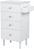 OmySalon Salon Station, Barber Station for Stylist, Hair Storage Cabinet with Glass Top & 4 Drawers & 3 Heat Resistant Tool Holders, For Beauty Spa, Salon, White by OmySalon