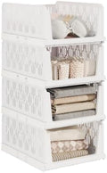 UDEAR 4 Pack Stackable Closet Storage Baskets, Foldable,White by UDEAR