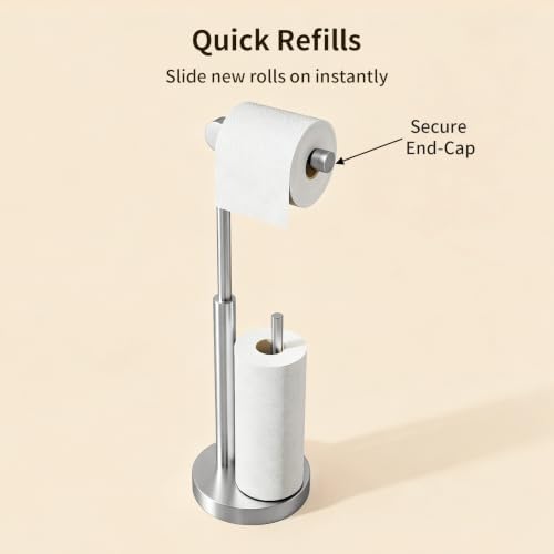 YUMORE Toilet Paper Stand with Storage & Weighted Base, Brushed Nickel - Image 5