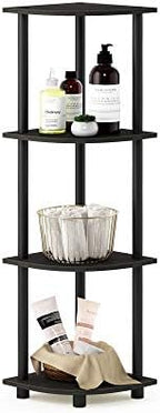 Furinno TURN-N-TUBE Corner Shelf, 4-Tier Corner Bookshelf, Display Storage Shelves with Open Shelves, for Organization and Storage, Living Room, Home Office, Garage, Espresso by Furinno-FitsYourSpaceFitsYourBudget