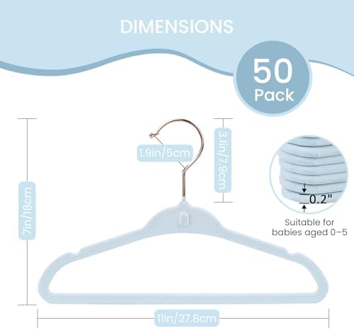 Infant Hangers Velvet, Felt Kids Hangers, 11 in, 50 Pack, Blue - Image 2
