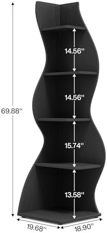 Tribesigns Corner Shelf, Modern 5-Tier Wall Corner Bookshelf, Stylish Corner Small Bookcase Storage Rack Plant Stand with Unique Shape for Living Room, Home Office, (2PCS, Black) - Image 3