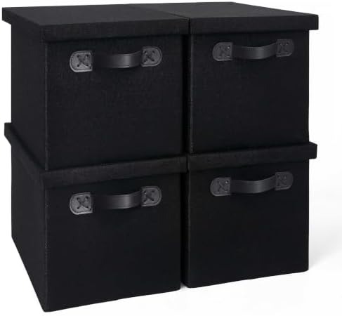 Heavy Duty Fabric Storage Bins with Lids, Collapsible Organizer Baskets by Cazzon