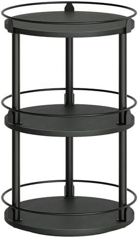 YATINEY 3-Tier Lazy Susan Organizer, Rotating Spice Rack, Spinning Organizer, Industrial Turntable Spice Rack Organizer for Cabinet, Kitchen Countertop, Pantry, Black SR23BK by Yatiney