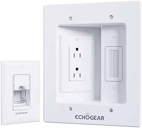 ECHOGEAR TV Cord Hider for Wall Mounted TV – Dual Outlet in-Wall Cable Management Kit for Power & Low Voltage Cables – Includes 6.25”L x 8”H x 3.95”D Module, Wall Template, Saw, 6ft Extension Cord by ECHOGEAR
