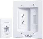 ECHOGEAR TV Cord Hider for Wall Mounted TV – Dual Outlet in-Wall Cable Management Kit for Power & Low Voltage Cables – Includes 6.25”L x 8”H x 3.95”D Module, Wall Template, Saw, 6ft Extension Cord by ECHOGEAR