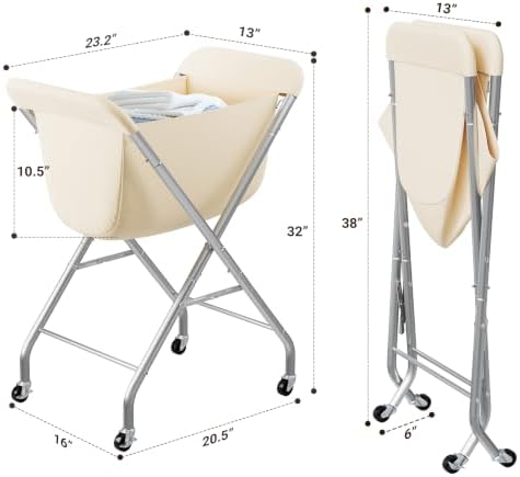 ELYKEN Laundry Basket with Wheels, Collapsible Laundry Hamper, Cream - Image 3