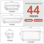 44 Pcs Makeup Drawer Organizer Set, 4 Sizes Versatile Vanity Drawer Organizer for Makeup, Non-Slip Desk Organizer Trays for Bathroom, Bedroom, Office, Fits Jewelry and Office Supplies - Image 2
