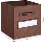 13x13x13 storage cube bins (Set of 10) Fabric storage cubes with 10 Labels Window Cards & a Pen, storage cubes 13x13, Collapsible 13 inch cube storage bins, Cubby Organizer Boxes, Brown - Image 3