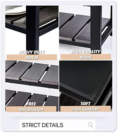 Finnhomy 3-Tier Shoe Rack Bench Cushion. Holds Up to 400 lb Rack, for Entryway, Bedroom, Hallway, Accent Furniturn, Elegant Black Wood - Image 4