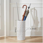 BEWBBAT Umbrella Stand Rack for Entryway, Free Standing Metal Umbrella Holder, Round Umbrella Organizer Bin with 3 Hooks for Long Short Umbrella, Walk Stick, Home Office Indoor, 17 x 7 Inch, White - Image 2
