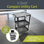 Pearington 3-Shelf Multipurpose Mobile Utility Cart with 2 Bins and Lockable Wheels, Heavy-Duty Plastic Rolling Presentation Cart for Offices and Warehouses, Black - Image 2