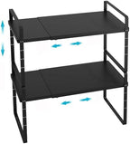 iPEGTOP Expandable Cabinet Storage Shelf Organizer Rack, Heavy Duty Steel Metal Spice Rack Adjustable Height Home Office Garage Pantry Shelves for Counter Kitchen Organization, Black, 2 Pack by iPEGTOP