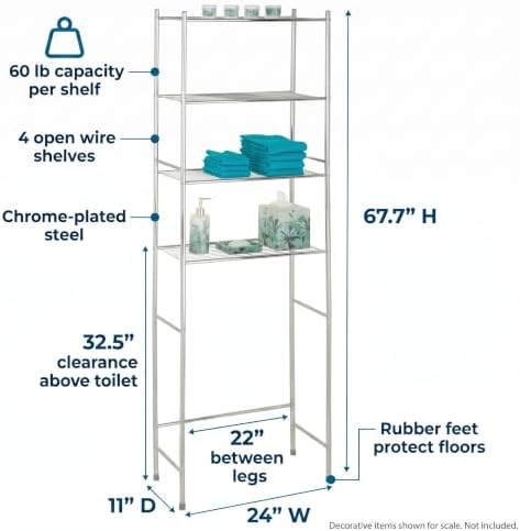 Honey-Can-Do Over-the-Toilet Bathroom Storage Shelf, Steel, Chrome, 4-Tier - Image 3