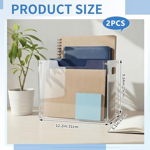 Novabright 2 Pack Acrylic File Organizer, Letter, 12.2"L x 5.51"W x 9.84"H - Image 2