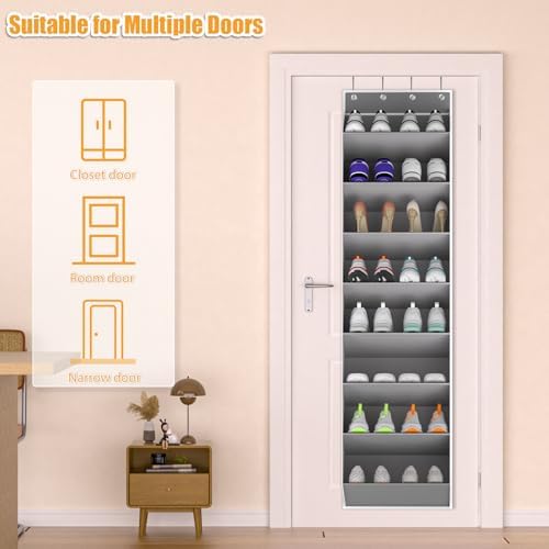 KYEVIS Over The Door Shoe Organizer Storage Fit 16-24 Pairs Hanging Shoe Rack Organiser for Closet Door, Deep Pocket Shoe Holder for Sneakers,Boots Storage(2 Pack Gray) - Image 5
