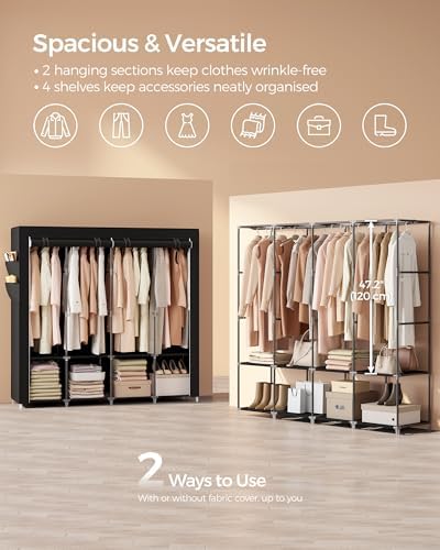 SONGMICS Portable Closet with Cover, 4 Hanging Rods and Shelves - Image 4
