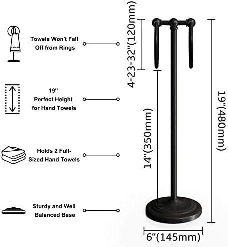 BGL Hand Towel Holder Stand for Bathroom, Hand Towel Stand for Bathroom Counter, Free Standing Towel Racks for Bathroom with Weighted Wood Base,19" High-Oil Rubbed Bronze - Image 2