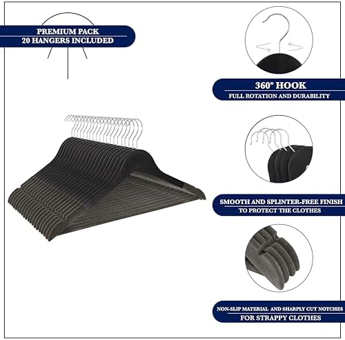 Wooden Hangers, 20 Pack, Non-Slip Velvet for Pants, Coats (Black) - Image 5