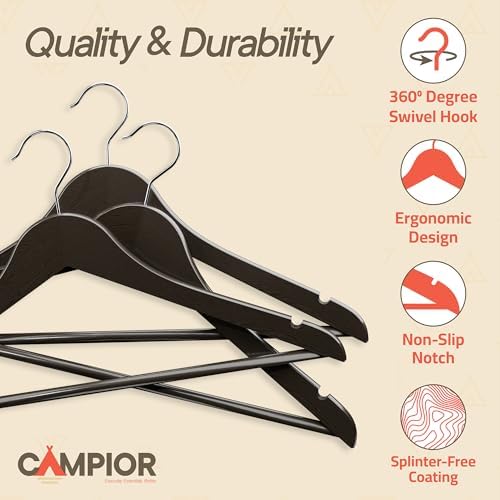 Vintage Wooden Hangers 20 Pack – Heavy-Duty with 360° Swivel Hook, Non-Slip, Pants Bar & Shoulder Grooves - Wooden Hangers for Suits, Jackets, Dresses & Camisoles, Space-Saving and Smooth Finish - Image 4