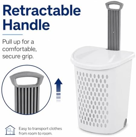 135L White Wheeled Plastic Laundry Hamper - Rolling Laundry Basket with Lid - Image 5