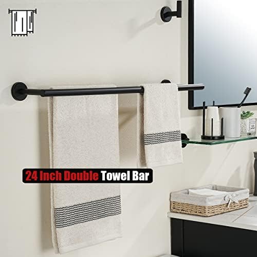 JQK Double Towel Bar 27 Inch, Matte Black Useable Length 24 Inch 304 Stainless Steel Thicken 0.8mm Bath Towel Rack for Bathroom, Towel Holder Wall Mount, TB100L24-PB - Image 5