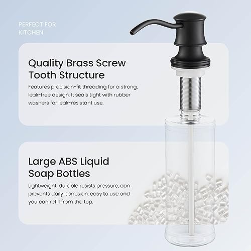 KIBI Countertop Refillable Soap Dispenser for Kitchen Sink | 8.5 Ounce Capacity with Easy Pump Action | Durable Stainless Steel Pump and Matte Black Finish for Corrosion Resistance (KSD101) - Image 5