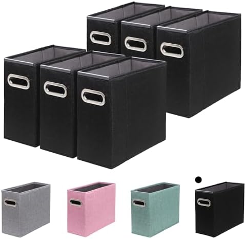 6 Packs Letter Size File Organizer, File Folders Organizer, Fabric Storage Box, Collapsible Paper Organizer with Metal Handle, Smooth PVC Rails, Only Box (Black) by ComfortKeeper